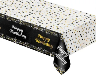 Image de Anniversaire B&C Black Nappe en plastique noire « Happy Birthday » 137 x 183 cm