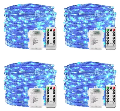 LED-Lichterkette 10 m, 100 LEDs, warmweiß, 8 Modi, Timer, 4er-Set