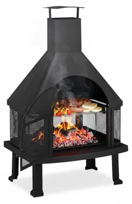 Image de Brasero foyer de jardin avec grille - 110 x 63 x 51 cm - Acier massif - Noir