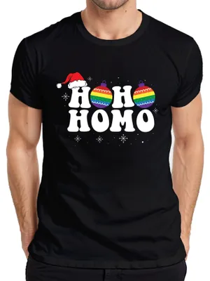 Zdjęcie produktu dla Ho Ho Homo LGBTQ Christmas Outfit - Koszulka męska Christmas Gift, Czarny, L
