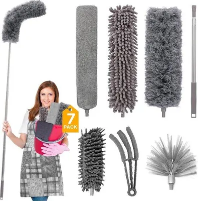 Image de Plumeau télescopique long et extensible avec rallonge, pour enlever les toiles d'araignée, lavable, avec rallonge, extensible jusqu'à 2,6 mètres