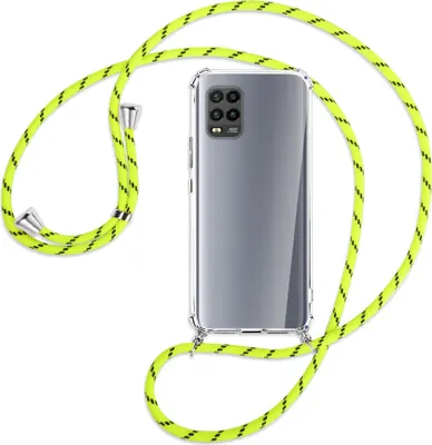 Produktbild von Handykette Backcover-Schutzhülle mit Band (Metall silberfarben) für Xiaomi Mi 10 Lite 5G (Zoom) - neongelb