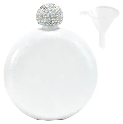 Edelstahl Hip Flask mit Strass-Steinen, 5 oz, inkl. Trichter, Weiß