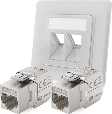 Produktbild von hb-digital Netzwerk Dose mit 2 x Keystone Modul CAT 7 Patch Dose RJ45 Unterputz RAL9003
