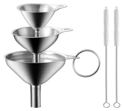 Immagine prodotto di TRANKIELO® - Set di 3 imbuti in acciaio inossidabile con 2 spazzole per la pulizia – Mini imbuti da cucina per liquidi e polveri