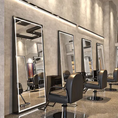 Produktbild von 360Home Großer Standspiegel Trapezspiegel Edelstahlrahmen Barber Shop Spiegel Kosmetikstudio Schwarz A