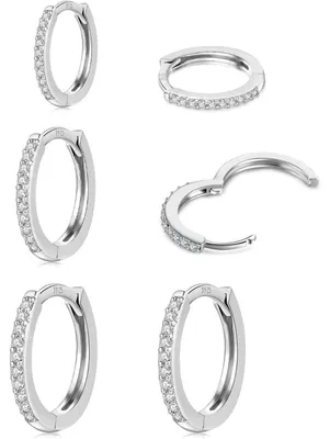 Produktbild von Creolen Set 3 Paar Silber 925 Gold Rosegold 8/10/12mm Zirkonia Hypoallergen Damen Herren Mädchen