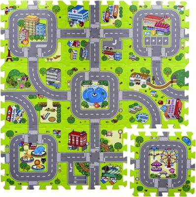 Productafbeelding van Zachtschuim vloerpuzzelmat 30 x 30 x 1 cm, 9 stukken, verkeerscircuit, voor binnen en buiten