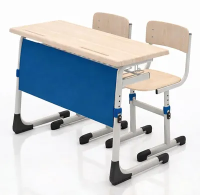 Produktbild von Schulmöbel Set für Klassenzimmer mit Doppelpult und zwei Stühlen