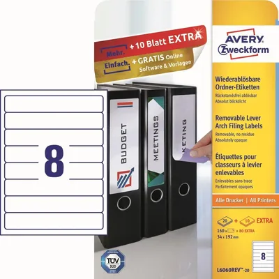 Produktbild von Ordnerrückenschilder 192x34mm selbstklebend ablösbar weiß VE=30x240 Stück
