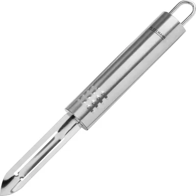 Produktbild von Fackelmann Sparschäler OVALGRIFF, Universalschäler aus Edelstahl, robuster Schäler für Gemüse und Obst mit scharfer Klinge (Farbe: Silber)