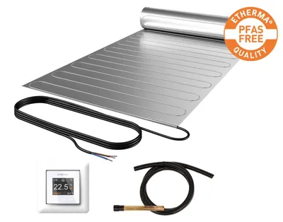 Produktbild von ETHERMA elektrische Fußbodenheizung 9 m² (0,5 x 18 m) Laminotherm-Set inkl. Schaltereinbauthermostat eTOUCH PRO, 1080W