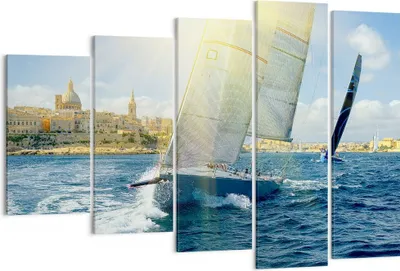 Produktbild von Bild auf Leinwand - Leinwandbild - Yacht Meer Welle - 150x100cm - Wand Bild - Wanddeko - Leinwanddruck - Bilder - Kunstdruck - Wanddekoration - Leinwand bilder - Wandkunst - EG150x100-4038