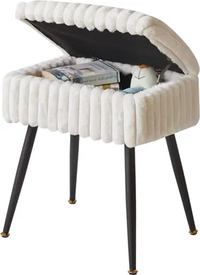 Immagine prodotto di Tavolino da trucco con sgabello - Panca per il trucco - Seduta confortevole - Spazio di stoccaggio nascosto - 42x31x46 cm - Bianco