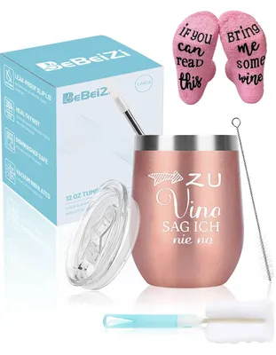 Immagine prodotto di Bicchiere da vino con cannuccia e coperchio - 350 ml - Set regalo
