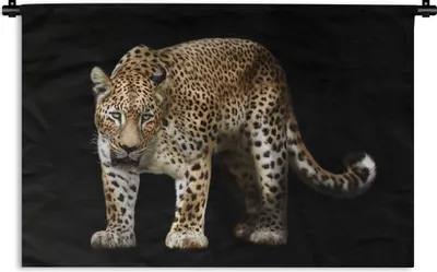 Produktbild von MuchoWow® Wandteppich Wandbehang Leopard - Wild - Schwarz 150x100 cm Tapisserie Dekoration Wandtuch - Waschbar - Tapisserien - Wand-Decke
