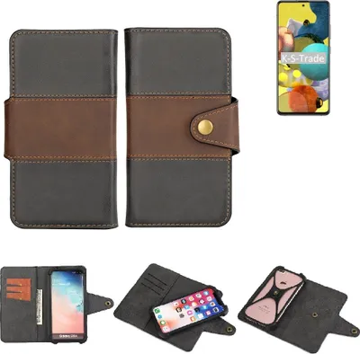 Produktbild von K-S-Trade Handyhülle Schutzhülle Hülle Bookstyle Wallet-Case kompatibel mit Samsung Galaxy A51 5G Bumper Rundumschutz schwarz-braun 1x