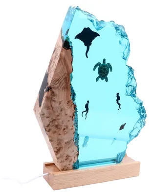 3D-Ozeanfiguren-Deko aus Harz, 20 cm, mit LED-Licht