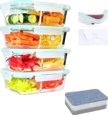 Immagine prodotto di Contenitori per alimenti, vetro borosilicato, adatti al microonde, 4x1040ml