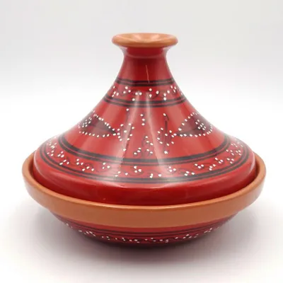 Zdjęcie produktu dla Pojedynczy rozkloszowany Tajine z czerwonym tatuażem - D 22 cm