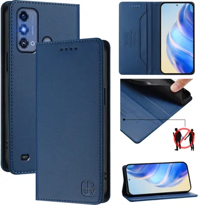 Produktbild von Lederhülle für ZTE Blade A53 Pro Hülle Flip Brieftasche Kartenfächern Ständer Schutzhülle Blau