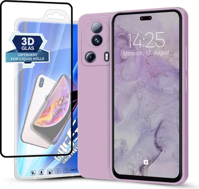 Produktbild von Hülle für Xiaomi 13 Lite 5G mit 9H Displayglas Displayschutz Plus Case Cover Bumper Silikon Softgrip Schutzhülle Farbe: Lila