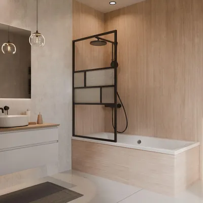 Produktbild von Schulte Duschwand für Badewanne Carvella 1-teilig 80 x 140 cm, 6 mm Sicherheitsglas, Profil Mattschwarz