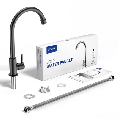Produktbild von Spültischarmatur Kaltwasser, Cecipa Wasserhahn Küche, 304 Edelstahl Küchenarmatur, 360° Drehbar, Für Waschbecken & Balkon, Schwarz Matt