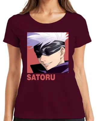 Produktbild von Jujutsu Kaisen SATORU Gojo Anime Ästhetik Blindfold Fan Geschenk Damen T-Shirt, Burgundy, M