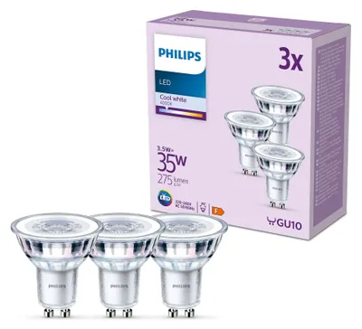 Obrázek produktu pro Philips Bodový zdroj 35 W PAR16, 3× GU10, 3,5 W, 35 W, GU10, 275 lm, 15000 h, Chladná bílá