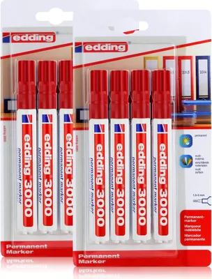Produktbild von edding 3000 Permanent Marker 4er rot Spitze 1,5-3mm wasserfest (2er Pack)