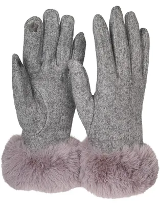 Produktbild von styleBREAKER Damen Touchscreen Stoff Handschuhe Fake Fur, Grau