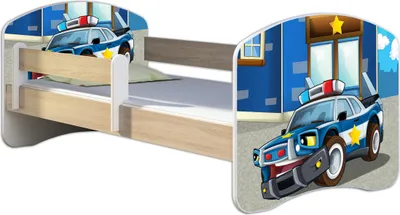 Produktbild von ACMA Jugendbett Kinderbett Junior-Bett Komplett-Set mit Matratze Lattenrost und Rausfallschutz Sonoma 38 Polizei 160x80