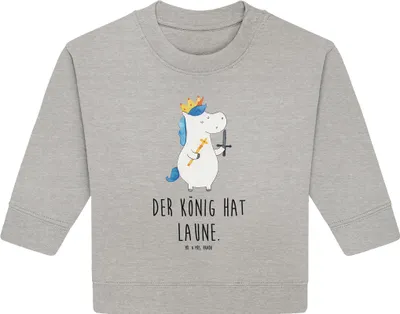 Produktbild von Mr. & Mrs. Panda Organic Baby Pullover Einhorn König mit Schwert 12. - 18. Monat - Heather Grey - Geschenk, Ritter, Mittelalter, Unicorn, Einhörner, Bullover