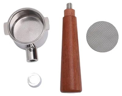 Produktbild von 51 mm bodenloser Siebträger, passend für Breville-Kaffeemaschine, universeller Edelstahl, 2 Ohren mit Holzgriff, Pucksieb