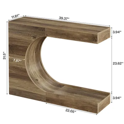 Produktbild von Tribesigns C-förmiger Konsolentisch, kleiner Eingangstisch/Sofakonsole hinter dem Sofa, Landhausstil, Flur, Eingangsbereich, rustikales Braun