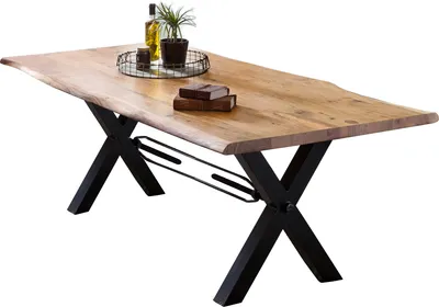 Produktbild von TPFLiving Tisch 200x100 cm, Akazie natur Platte Akazie, Gestell Metall natur, antikschwarz
