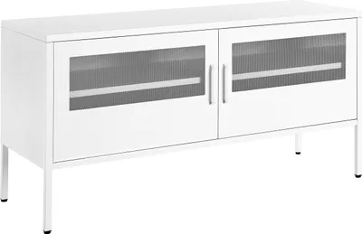 Produktbild von BELIANI Schrank Weiß Stahl 40 x 118 x 60 cm mit 2 durchsichtigen Gittertüren 2 Regalböden 2 Griffen Halbhoch Industrie Schlafzimmer Küche Wohnzimmer