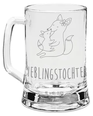 Produktbild von Mr. & Mrs. Panda Gravur Bierkrug Fuchs Mama - Transparent - Geschenk, Muttertag, Glas, Schoß, Umarmen, Humpen, Krug, Tochter, Seidel, Mutter, Glaskrug, Bierhumpen