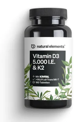 Image de Vitamine D3/K2 - 5 000 UI, comprimés - 180 comprimés (pour 12 mois)