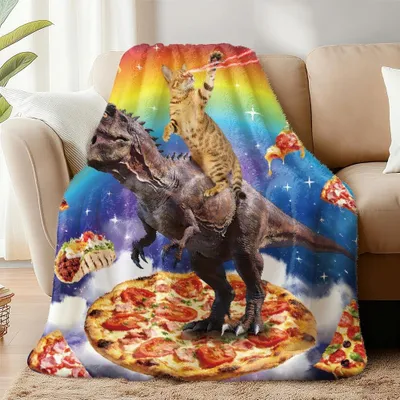 Zdjęcie produktu dla Miękki koc polarowy z motywem kotów i dinozaurów, wymiar 150x130 cm