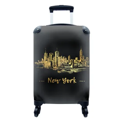 Produktbild von MuchoWow® Koffer Handgepäck Trolley Rollkoffer Kleine Reisekoffer mit 4 Rollen - New York - Skyline - Schwarz - Cabin Size < 55x40x23 cm & 55x40x20 cm - Fotokoffer - Kabinenkoffer - Boardgepäck - Reise-Box - Reisekoffer - Reisegepäck - Koffer mit Bild - Trolley für Kinder