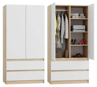 Produktbild von Kleiderschrank - Sonoma/Weiß - 2 Schubladen - 90 X 50 X 180 Cm - Moderner