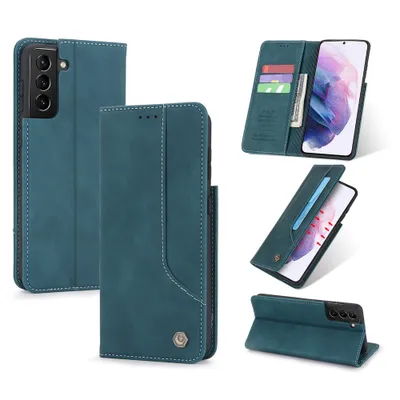 Obrázek produktu pro RetroPolyuretankožené pouzdro pro Samsung Galaxy S21 5G peněženkový design pouzdro s držákem na karty a stojánkem modré