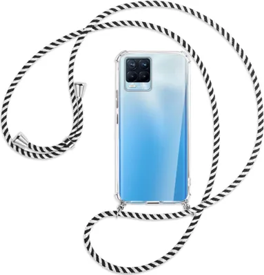 Produktbild von Handykette Backcover-Schutzhülle mit Band (Metall silberfarben) für Realme 8, Realme 8 Pro (6.4) - schwarz/weiß gestreift