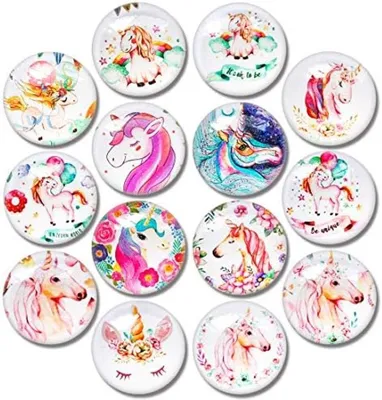Produktbild von PolkaHome® 3D Einhorn Kühlschrankmagneten Set – 14 Stück, bunte Glas-Magnete, 3 cm, für Whiteboard & Büro