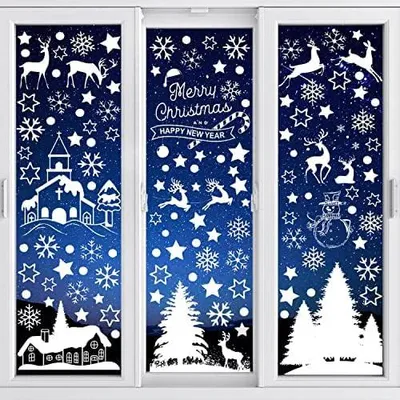 Produktbild von Fensterdekoration zu Weihnachten, 9 Stück selbstklebende Fensterbilder aus PVC Schneeflocken
