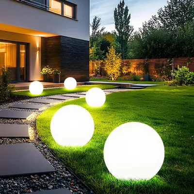 Produktbild von 5er Set LED Solarleuchte, Kugel weiß, H 62 cm