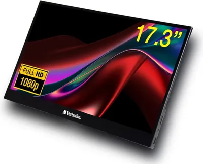 A portable touchscreen monitor is shown from a slightly elevated angle against a white background.
