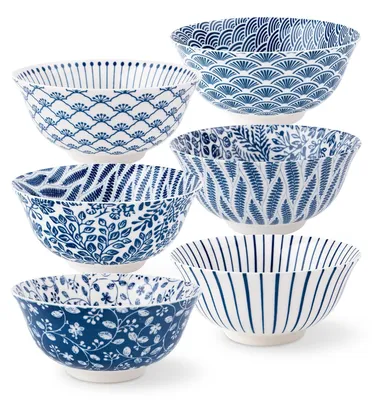 Müslischalen-Set 6er, Keramik, 680 ml, blau-weiß, spülmaschinenfest